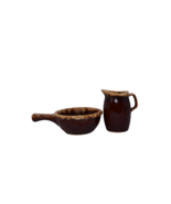 Lot of 2 Vintage Hull U.S.A. Drip Glaze Dishes Creamer &amp; Handled Soup Bowl - $17.79 CAD