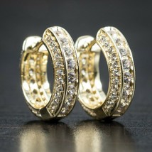 Simulated Diamond Hoop Earrings For Men&#39;s 14K Yellow Gold Plated Sterlin... - £22.00 GBP
