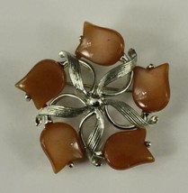 Vintage STAR Brand Costume Jewelry Peach Lucite Moonglow Brooch Pin Gold Tone - £10.80 GBP