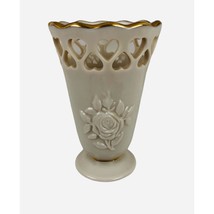 Lenox Cream Rose Vase Gold Trim Heart Cutouts USA Vintage Elegant Home Decor - $14.85