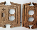 Light Switch &amp; Outlet Plate Set of 2 Faux Wood Grain Plastic Brown Vintage - £11.62 GBP