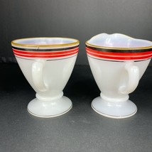 Hazel Atlas Ovide Milk Glass Platonite Striped Sugar and Creamer - $11.87