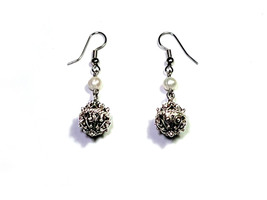 Traditional Croatian Handmade Drop Earrings Sibenik Buttons With White Pearls  - $12.50