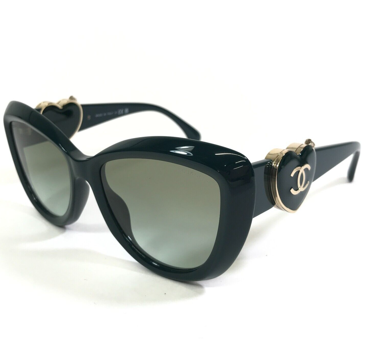 Primary image for CHANEL Sunglasses 5517-A c.1459/S3 Polished Green Gold Mirrored Clasp Hearts