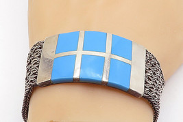 925 Sterling Silver - Vintage Inlaid Turquoise Heavy Chain Bracelet - BT2602 - £211.36 GBP