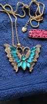 New Betsey Johnson Necklace Butterfly Blueish Rhinestone Collectible Summer Nice - £11.78 GBP