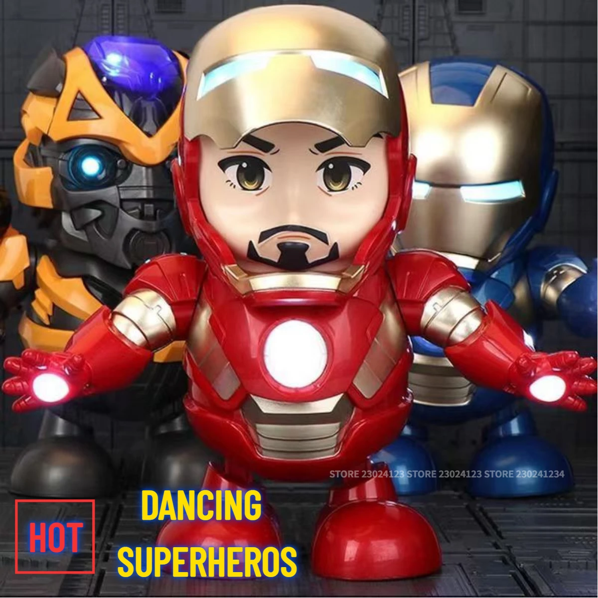 Kawaii Dancing Marvel Hero Robot, Light Music Iron Man Spiderman Hulk Thor Model - £24.99 GBP