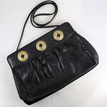Black Leather Shoulder Bag Vintage 1980s Linda Allard Ellen Tracy Purse Clutch - £39.27 GBP