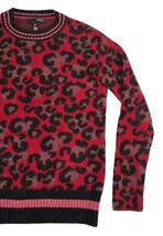 AQUA Red Leopard Print Knit Sweater XS Crewneck Long Sleeve image 3