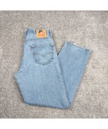 Levis 550 Jeans Men 34x32 Blue Denim Straight Leg Faded Frayed Pocket Cuffs - £12.11 GBP