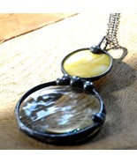 Yellow mother of pearl Magnifying Necklace  Loupe pendant Magnifier pend... - $44.00