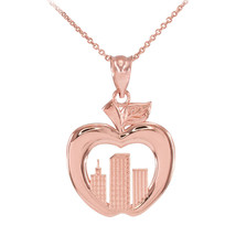 10K Rose Gold New York City Big Apple Pendant Necklace - £85.40 GBP+