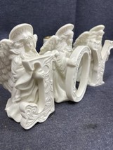 Vintage Crown Accents Christmas Angels With JOY Tapered Candle Holders 5” EUC - £7.00 GBP