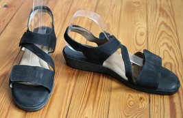 Beautifeel 43 12 Black Nubuck Leather Low Wedge Sandals - $64.60