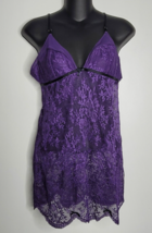 Victorias Secret Women Medium Sheer Purple Floral Lace Babydoll Lingerie Nightie - £15.79 GBP