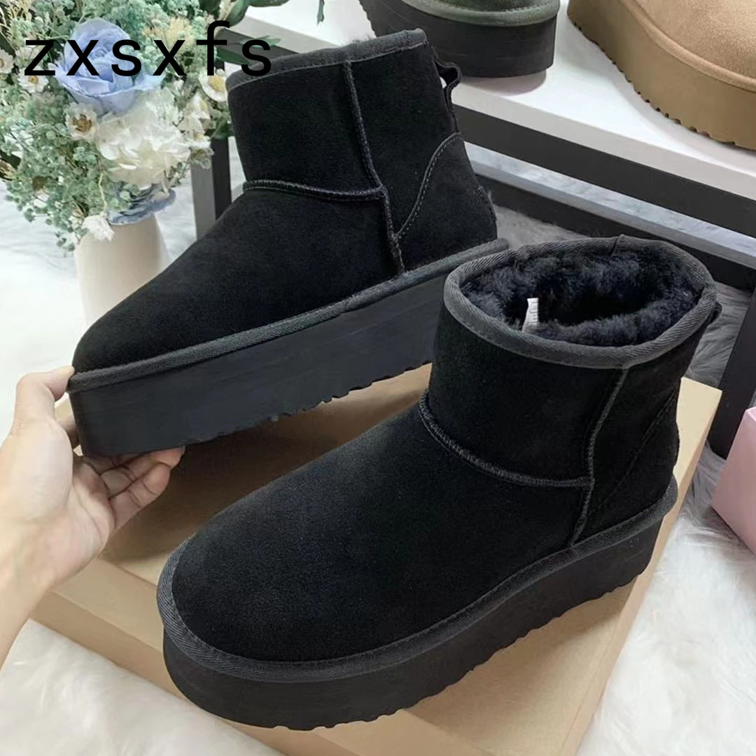 Winter Round Toe Women Snow Boots Thick Sole Platform Shoes Woman Leisure Flats  - £122.77 GBP