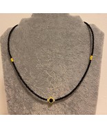 Evil eye necklace black yellow seed beads handmade choker - £11.99 GBP