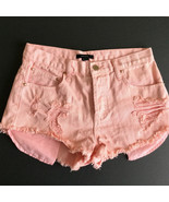 Forever 21 Women’s Distressed Mini Shorts Size 28 Raw Hem Light Pink Orange - $20.02 CAD