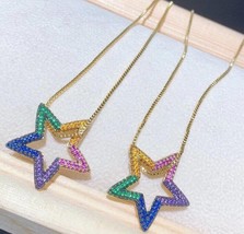 30mm Rainbow Star necklace-pendant-earrings -hoop Earring Cubic Zirconia Micro P - £6.93 GBP