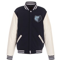 NBA Memphis Grizzlies Reversible Fleece Jacket PVC Sleeves Patches Logo Navy  - $119.99