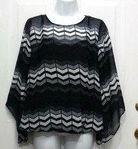 New Alfanie PM Womens Black &amp; White Sheer w/Liner Blouson Style Flutter ... - $16.95