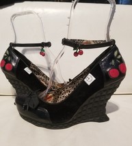 Miss L Fire Rare Cherries Diamond Wedge Velvet Rockabilly Pinup VLV Shoe... - $650.00