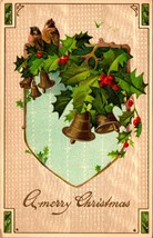 Holly And Bells  A Merry Christmas Embossed 1909 DB Postcard H31 - $3.91