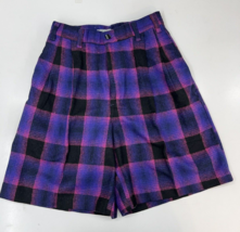 Vintage NWTs Womens Skoozi Shorts Size 5 Purple Plaid High Waisted Pleated - $13.96