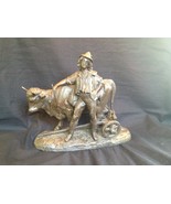 antique large Samac alloy metal figurine : man with water buffalo - £125.07 GBP