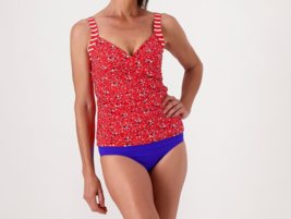 Lands&#39; End V-Neck Wrap Underwire Tankini Top Red Stars, Reg 10 - £17.56 GBP