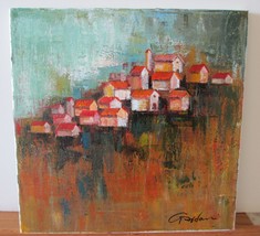 Gardani &quot;Houses&quot; original oil stretched canvas 12&quot;x12&quot; small houses hand signed - £157.45 GBP