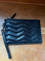 Small Faux Black Leather Slightly Padded Wristlet w Zipper Closure - 8.2... - £7.54 GBP