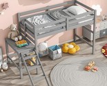 Twin Size Loft Bed With Platform And Ladder, Wooden Low Loftbed W/Safety... - $388.99