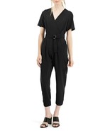 Topshop &#39;Judo&#39; Belted Surplice Jumpsuit Sz 4 Black - $60.98