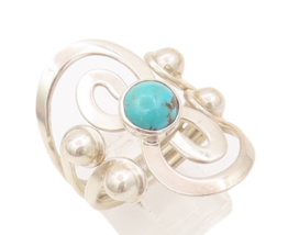 925 Sterling Silver Vintage Ring MEXICO Swirly Beaded Turquoise  Sz 11  ... - €52,86 EUR
