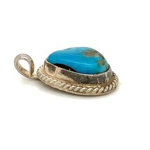 Vintage Sterling Silver Native American Navajo Turquoise Stone Cabochon Pendant - £38.66 GBP