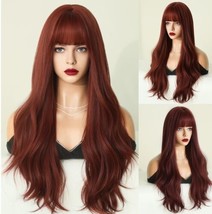 PARK YUN Long Burgundy Body Wave Wigs for Women - Synthetic Dark Color Wig with - £14.90 GBP