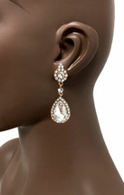 2.1/8&quot; Dainty Victorian Vintage Inspired Clear Crystals Clip On Earrings Bridal - £11.38 GBP