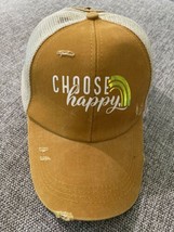 Distressed Messy High Bun Ponytail Baseball Cap Washed Choose Happy Hat Ponycap - £15.79 GBP