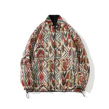  Vintage Style Reversible Jacket Men Retro Geometry Pattern Harajuku Winter Wind - £142.34 GBP