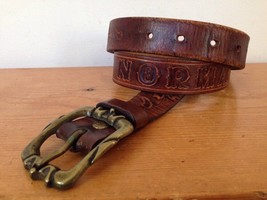 Vtg 70s NORMA Hand Leather Tooled Western Flowers Brass Buckle Womens Be... - $36.99