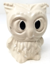 Owl Open Eyes Figurine White Black Eyes 1950s Chalkware Painted Vintage - £9.74 GBP