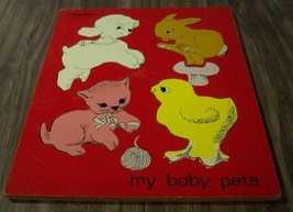 VINTAGE PLAYSKOOL 155AN-14 MY BABY PETS WOODEN FRAM TRAY PUZZLE Rabbit L... - $18.32