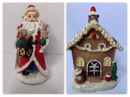 2 Pc Set Santa Claus Figurine And Gingerbread House By Greenbrier International - £6.38 GBP