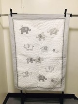 Pottery Barn Kids Taylor Elephant Gray Crib Organic Quilt Blanket - £45.15 GBP