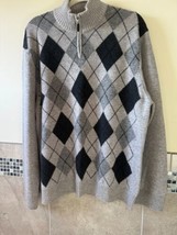 Saks Fifth Avenue Gray 100% Cashmere Men&#39;s Sweater Argyle Pattern SZ XL NWOT - $148.50