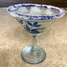 Margarita Martini Drinking Glass Cozumel Mexico Blue Bird Flowers 10 Oz Stemware - £18.98 GBP