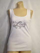 Christine Alexander shirt tank top FITTED Size Medium ribbed white love - $726.13 MXN