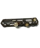 Antique Sterling Silver and Faux Pearl with Marcasites Bar Pin - $173.21 MXN