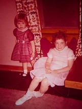 1957 Young Sisters Easter Dresses Sling Chair Ektachrome 35mm Slide - $5.45